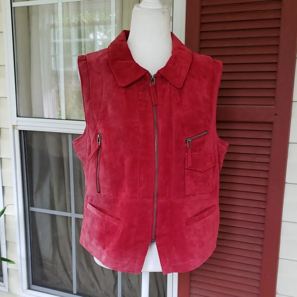 SAGUARO Vintage Women's Red Suede Zipper Western‎ Vest